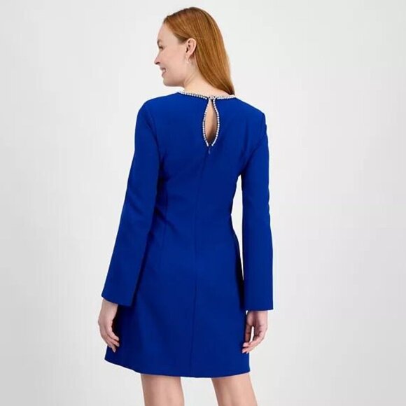 Tahari Cobalt Blue Rhinestone Trim Shift Dress - Size 12 - NWT - Picture 5 of 5